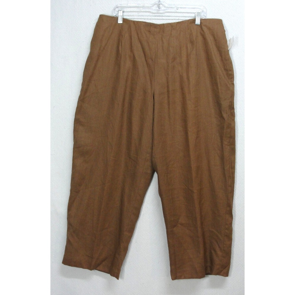 New Nikki Valentine Irish Linen Brown Lagen Look Lined Pants Wide Leg Womens 18